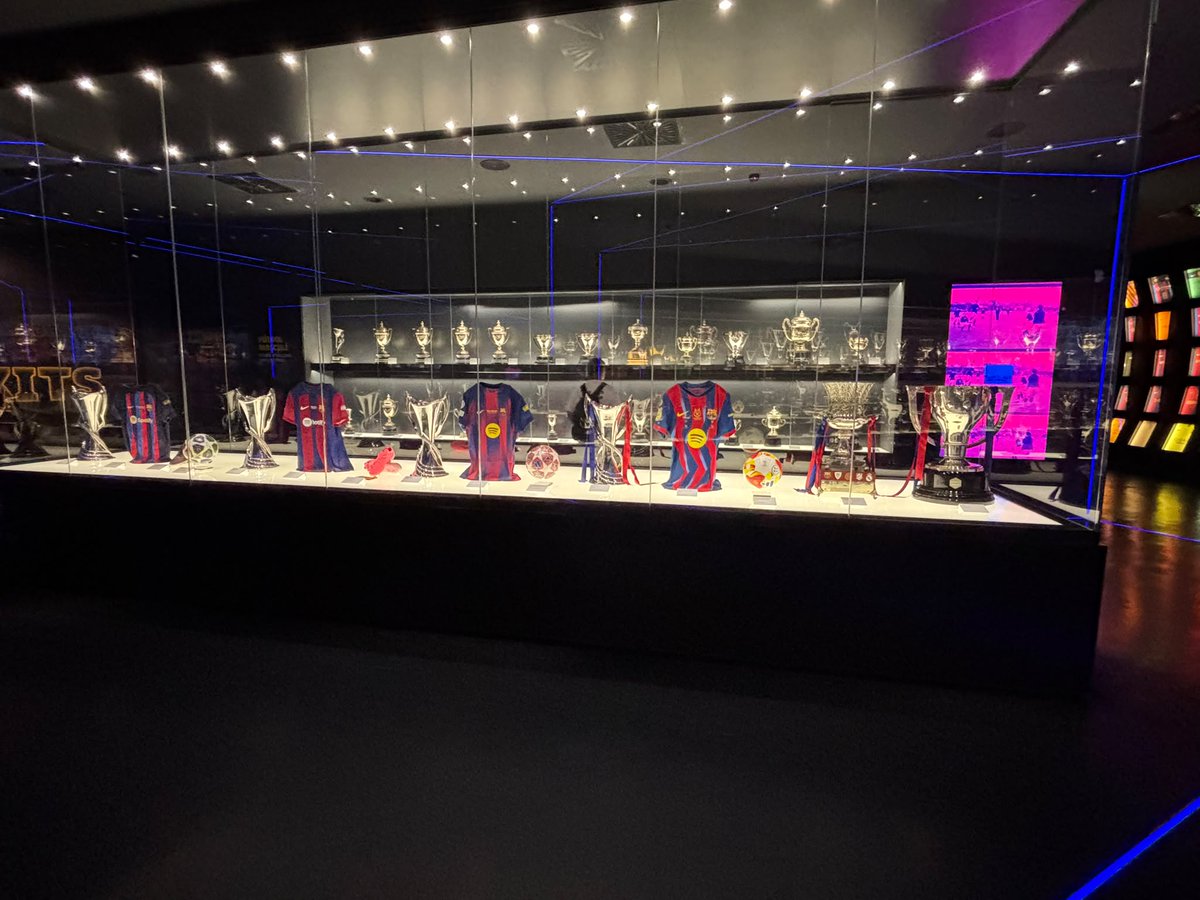 HoustoneSchool's tweet photo. Yesterday, our Year 10 pupils in Barcelona enjoyed an unforgettable visit to the iconic Camp Nou! ⚽🏟️ 

Pupils explored the stadium on a tour, getting an up-close look at the incredible trophy collection, iconic football kits &amp; the history of FC Barcelona. https://t.co/a4p95unaro