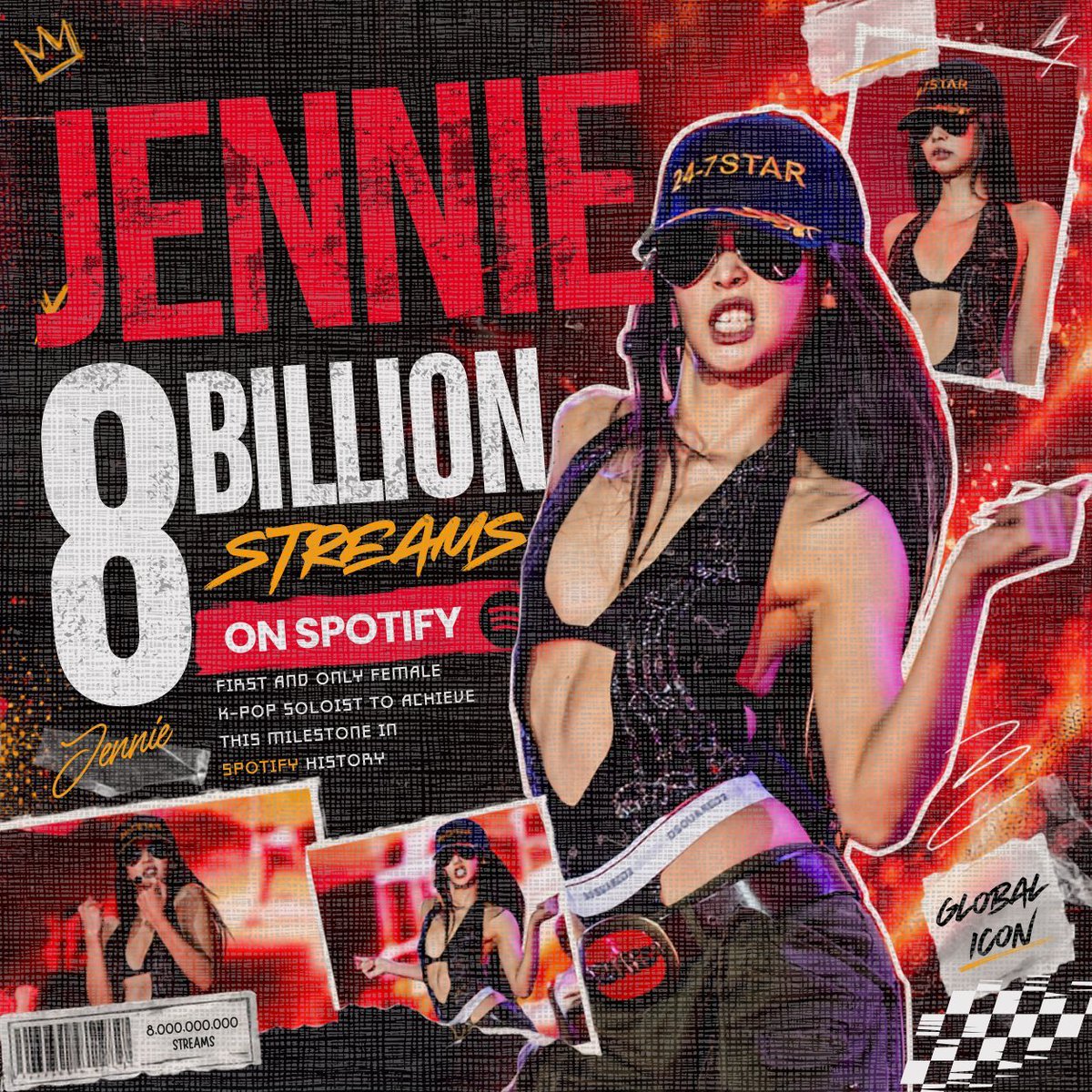 JNKonSpotify's tweet photo. #JENNIE has now surpassed 8 BILLION streams on Spotify across all credits, extending her record as the most streamed female K-pop soloist in history.

She becomes the FIRST and ONLY female K-pop soloist to ever reach this milestone on the platform. https://t.co/bANWvlHGO3