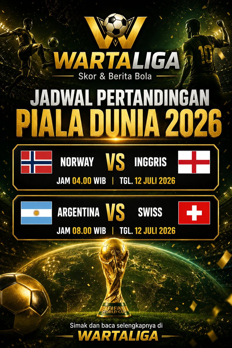 WartaLiga_'s tweet photo. Info untuk jadwal besok, #Wartaliga mengumumkan pertandingan jam 3 pagi
Prancis vs Maroko 
kemudian, tgl 11 Juli 2026 -  Spanyol vs Belgia - jam 2 pagi, setelah itu tgl. 12 Juli 2026 - Norway vs Inggris &amp; Argentina vs Swiss jam 8 pagi. 
Siapa yang akan masuk Semifinal? https://t.co/nfVcmfK1QA