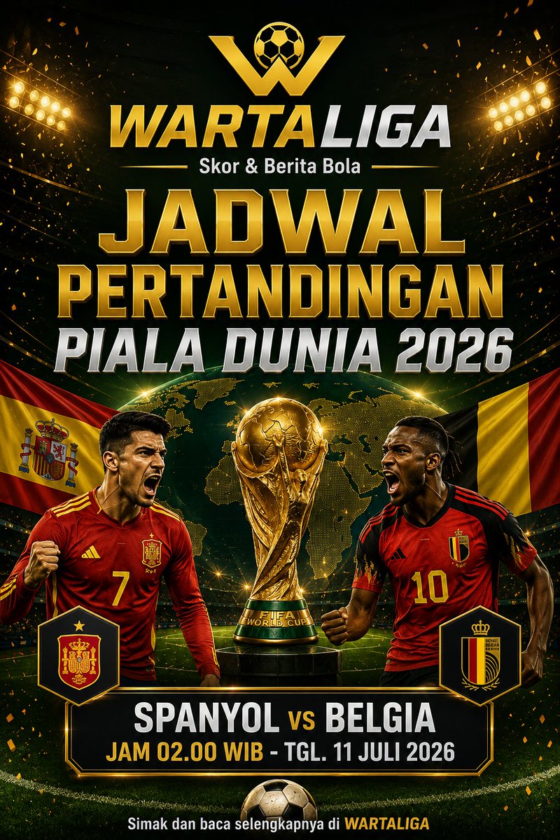 WartaLiga_'s tweet photo. Info untuk jadwal besok, #Wartaliga mengumumkan pertandingan jam 3 pagi
Prancis vs Maroko 
kemudian, tgl 11 Juli 2026 -  Spanyol vs Belgia - jam 2 pagi, setelah itu tgl. 12 Juli 2026 - Norway vs Inggris &amp; Argentina vs Swiss jam 8 pagi. 
Siapa yang akan masuk Semifinal? https://t.co/nfVcmfK1QA