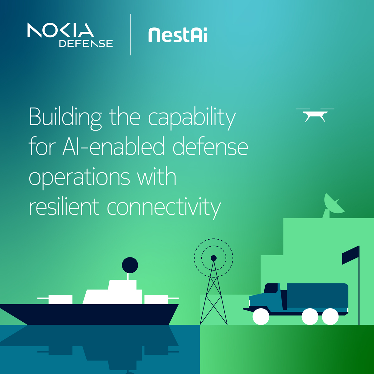 nokia's tweet photo. AI is reshaping defense, but it depends on trusted connectivity.

Discover how we’re working with NestAI to advance resilient capabilities for mission planning, command &amp; control and threat detection.

Read more: https://t.co/ekfQUN50V3

#Defense #AI #Connectivity #Innovation https://t.co/MQPkFIDYIF