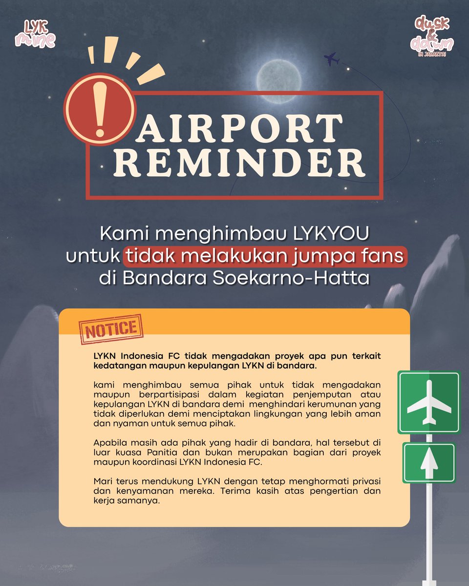LYKNid's tweet photo. 📣 Airport Reminder for all LYKYOU! ✈️

#LYKYOU #LYKN
#LYKMINEProject
#LYKNDuskAndDawnWorldTour2026
#LYKNDuskAndDawnxJakarta https://t.co/TYwwTwhjYd