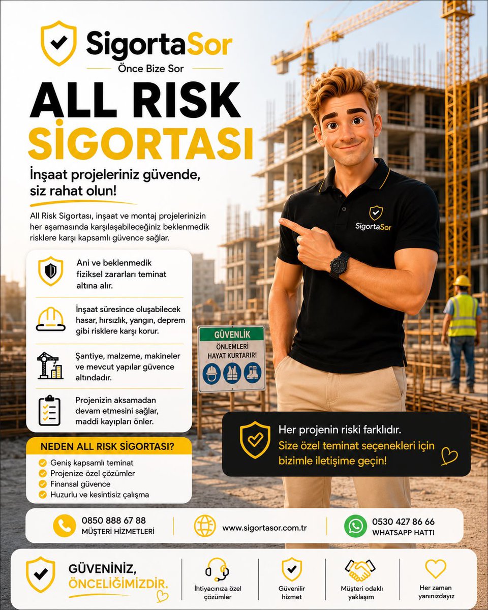 SigortaSor_'s tweet photo. 🏗️ İnşaat projelerinizin güvenliği şansa bırakılmaz!

Büyük ya da küçük fark etmez; projenizi korumanın en doğru zamanı, işe başlamadan öncedir.

⚡ Hızlı
🛡️ Güvenli
👍 Kolay Sigorta SigortaSor’da!

#SigortaSor #ÖnceBizeSor #Sigorta #AllRiskSigortası #İnşaat https://t.co/vwt9GucyCD