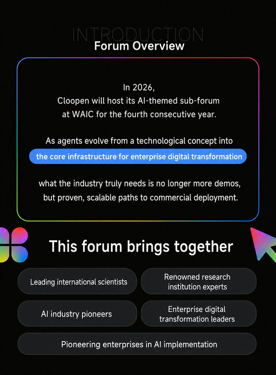 Cloopen_'s tweet photo. Cloopen at WAIC 2026 – less demo, more deployment. 🚀

July 20 | Shanghai. Real agent cases, proven ROI, full-stack launch.

We embed AI into workflows that deliver. 💡

#Cloopen #WAIC2026 #EnterpriseAI #AIAgent #ROI #AITransformation https://t.co/IOAYmoLTp9