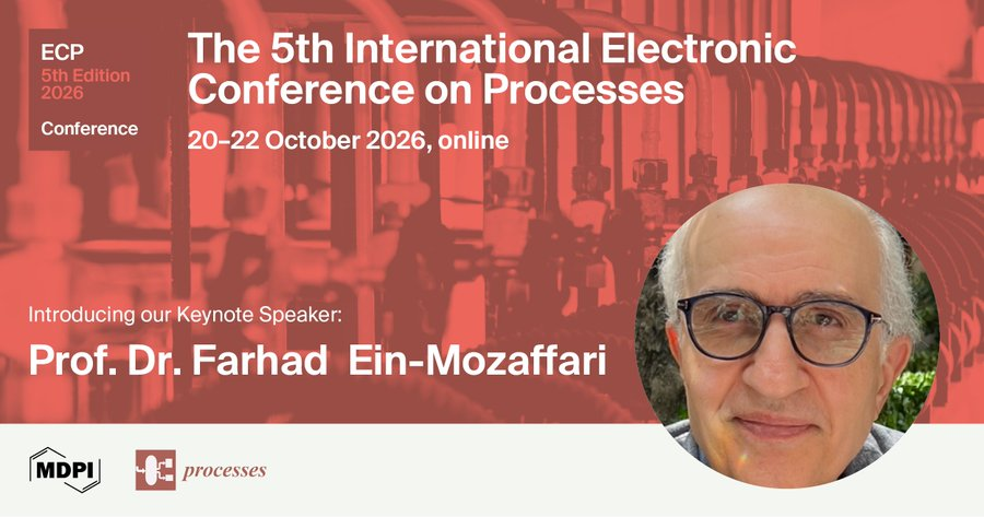 MDPIEngineering's tweet photo. ๐ Keynote Speaker at #ECP2026
๐ค Prof. Dr. Mozaffari, from @TorontoMet, Canada.
A leading expert in #MixingTechnology, #CFD, #MultiphaseFlow & #ProcessOptimization.
๐
20โ22 Oct 2026
๐ Learn more: https://t.co/ONleO8xIOv
#ProcessEngineering #MDPIConference @MDPIEngineering https://t.co/OlRn2kcBRJ