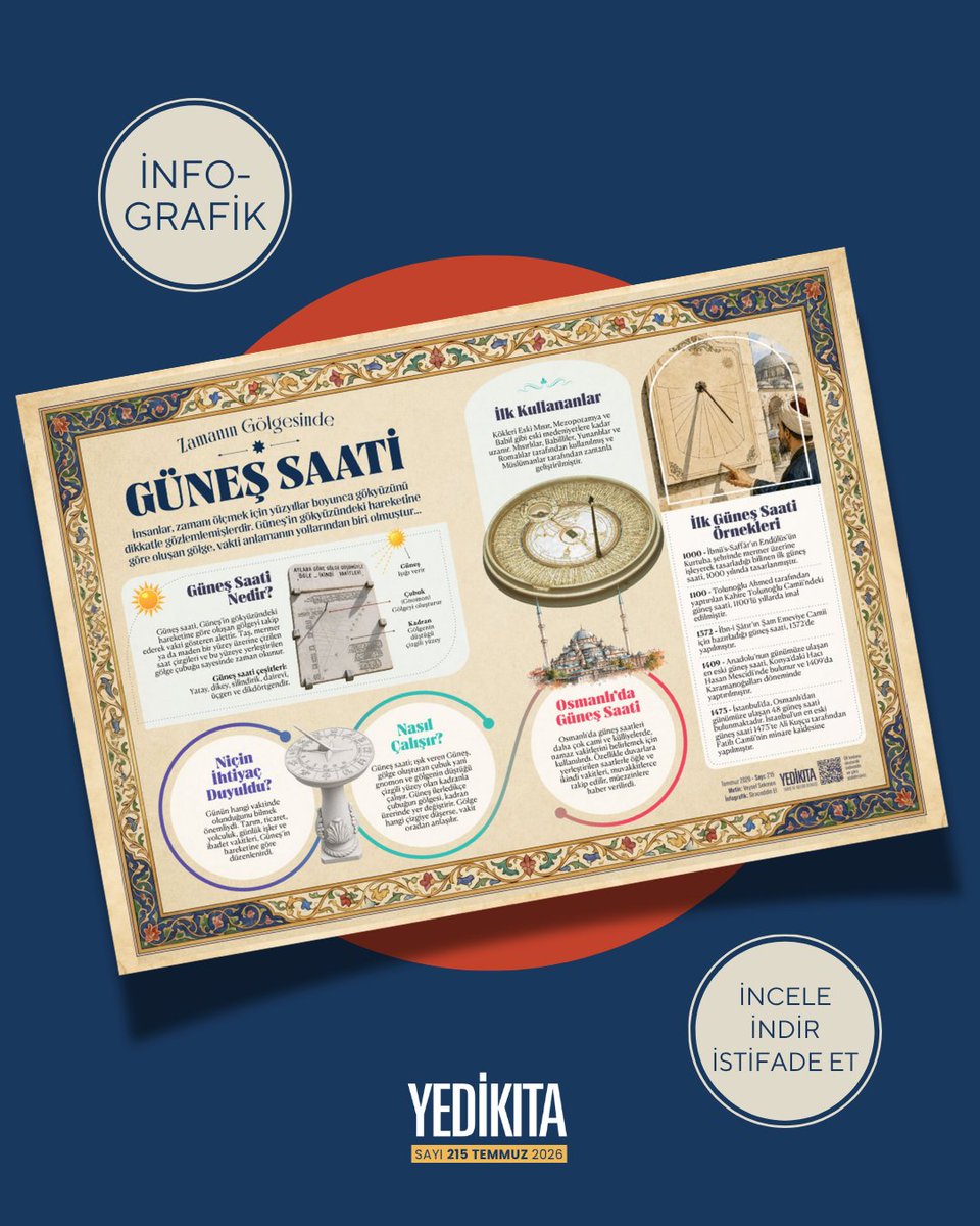 yedikitadergisi's tweet photo. Güneş Saati İnfografiği
Yedikıta ile tarihi keyifle ve kolayca keşfedin!
İncele, indir, istifade et: https://t.co/r4FCcAsrxL https://t.co/xVJxQq54sh