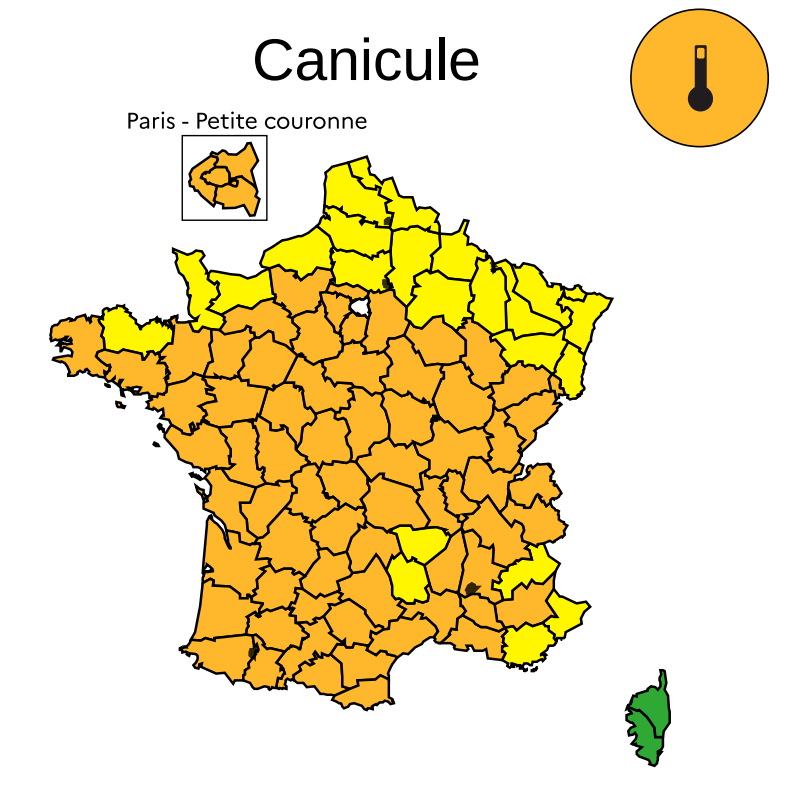 InfosFrancaises's tweet photo. 🌡️ Canicule : la chaleur écrasante se maintenant sur la France, avec plus de 35°C attendus sur une large partie du pays aujourd'hui et jusqu'à 40-41 °C dans le sud. Météo-France annonce que la #canicule "se prolonge très probablement jusqu'au week-end prochain au moins". 72 départements sont en vigilance orange.