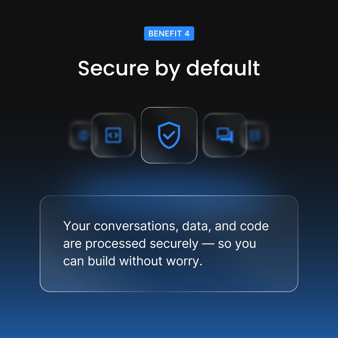 Coderick_AI's tweet photo. 🛡️ Security shouldn’t be an afterthought. 

With Coderick AI, any app or site you build gets enterprise level security built right in.

Build with confidence knowing your conversations, data, and code are processed securely and stay protected.