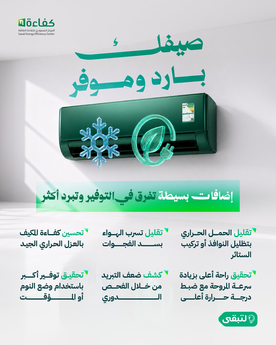 taqa_sa's tweet photo. ممارسات بسيطة تساعد على تحقيق راحة أكبر باستهلاك أقل للطاقة https://t.co/PmEbbsVpLD