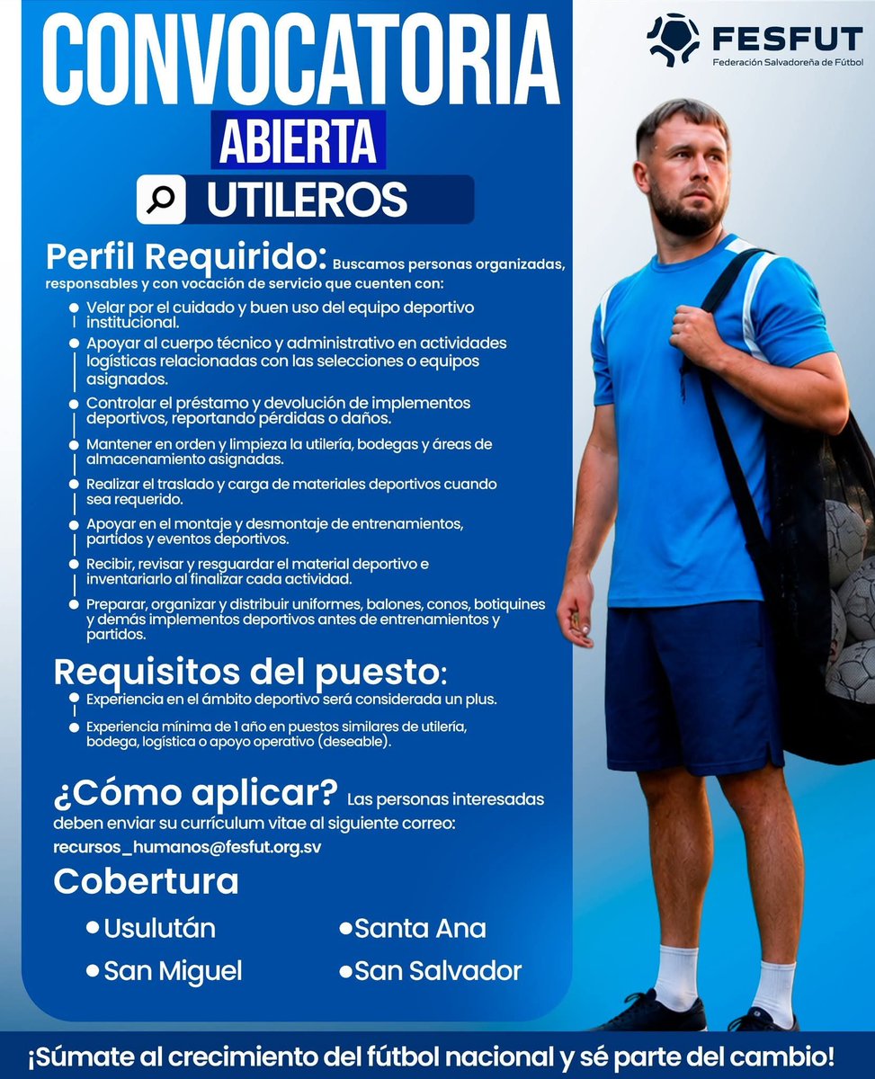 nstorsanchez7's tweet photo. @ybukele Buenas tardes de la manera mas atenta deseo solicitarle una ayuda laboral dentro de la Federación, he visto que estan solicitando utileros para el area de San Salvador, cuento con disponibilidad inmediata suplico una oportunidad por favor. AYUDA POR FAVOR @ybukele @nayibbukele https://t.co/Hy7qWjaa7m