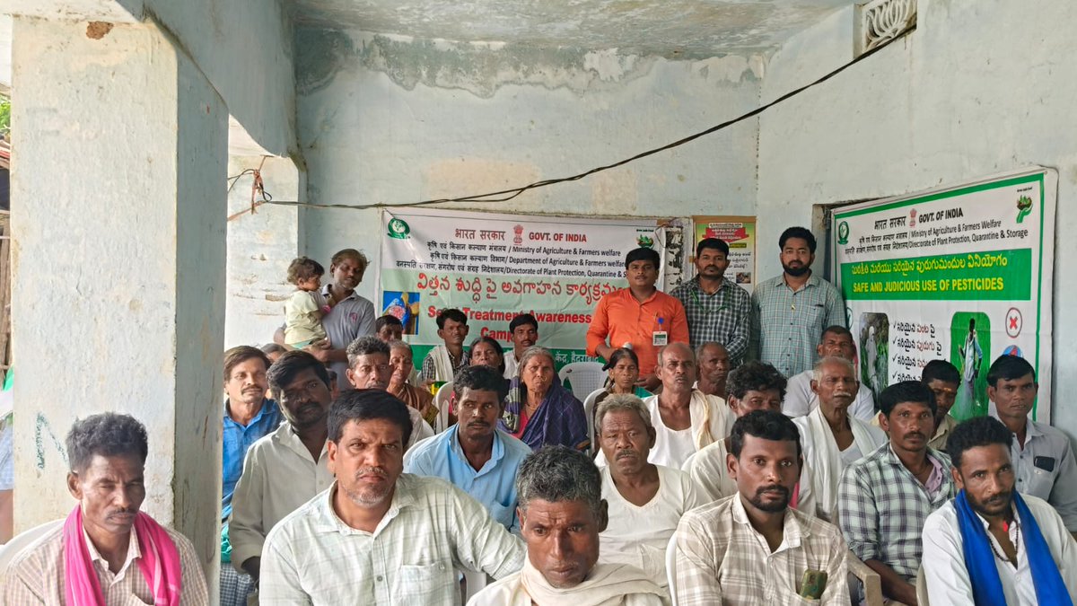 CIPMCHyd's tweet photo. Conducted live demonstations on Seed treatment, Safe handling and Judicious use of quality pesticides, awarness on use of NPSS mobile application for pests identification, management and pests surveillance at Khara village, Sathnala mandal, Adilabad district on 09.07.2026. https://t.co/put7py8F20