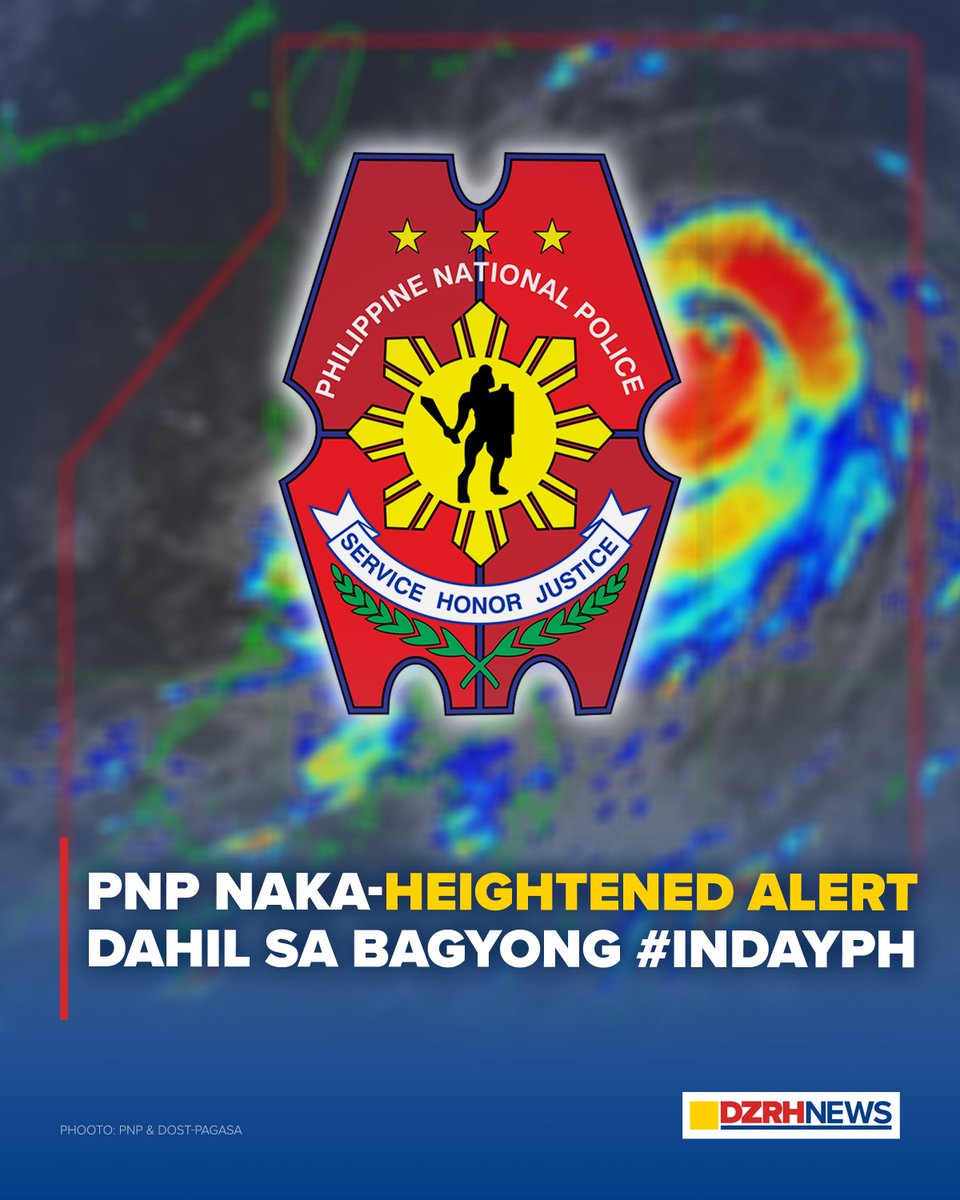 dzrhnews's tweet photo. Isinailalim ng Philippine National Police (PNP) ang lahat ng unit nito sa heightened alert bilang paghahanda sa posibleng epekto ng Bagyong #Inday.

BASAHIN: https://t.co/PfwCEm5PLF https://t.co/aS0KqaLeiV