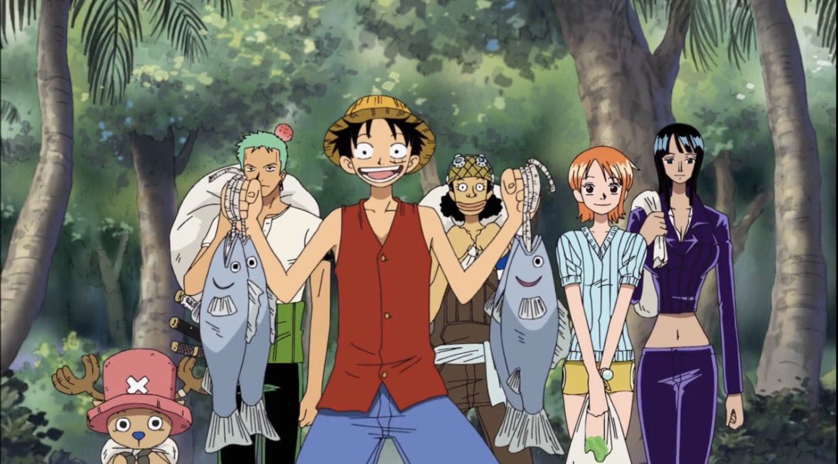 sanjipic's tweet photo. Just the crew looking happy for getting food so sanji can cook it https://t.co/uWQECt3qPZ