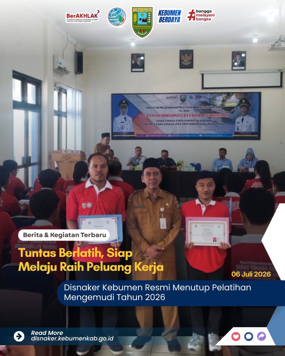 DisnakerKebumen's tweet photo. Tuntas Belatih, Siap Melaju Raih Peluang Kerja - Penutupan Platihan Mengemudi Tahun Anggaran 2026

Sumber : https://t.co/yiP6E2gKlY https://t.co/jkAbjRdkgx