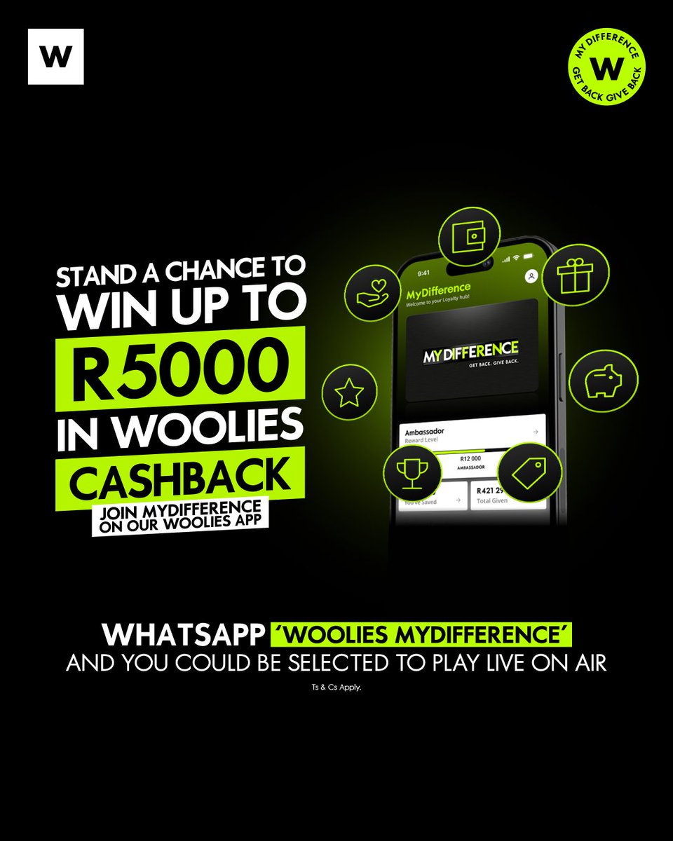 AlgoaFM's tweet photo. This week on Algoa FM Breakfast 👀

From 6 to 10 July, you could WIN up to R5 000 cashback with Woolies MyDifference.

Details: https://t.co/zig70M8poT

#AlgoaFM #WooliesMyDifference #GetBackGiveBack @WOOLWORTHS_SA https://t.co/SS5k7VBbAK
