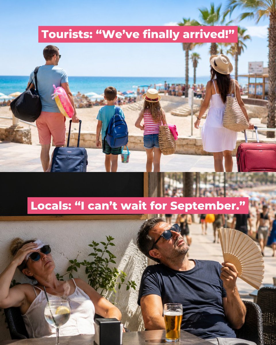 lobster_es's tweet photo. There are two very different summers happening at the same time in Spain 🤣

Are you dreaming of empty beaches and cooler terraces? https://t.co/XKK2uMF4zY