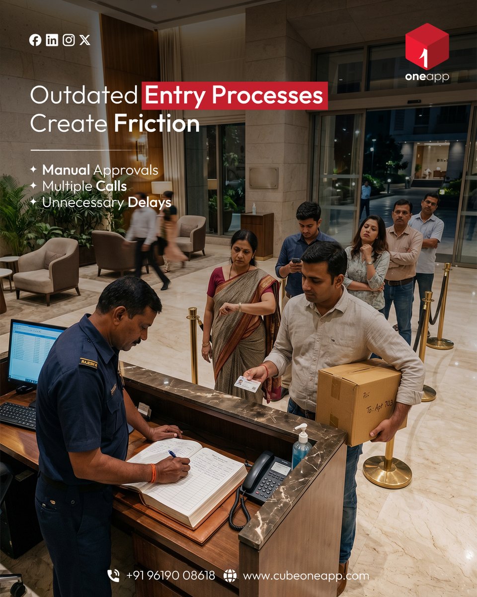 cubeoneapp's tweet photo. Still relying on manual visitor registers and phone calls?
❌ Manual approvals
❌ Multiple calls
❌ Long waiting times
It's time to upgrade your society's entry experience with oneapp.
Fast approvals. Secure access. Effortless visitor management.
#OneApp #SmartCommunities https://t.co/ZRq6LXv1we