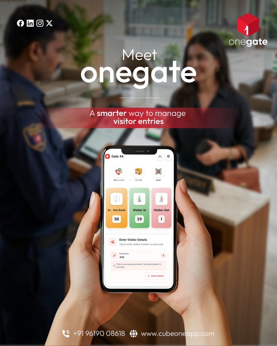 cubeoneapp's tweet photo. Still relying on manual visitor registers and phone calls?
❌ Manual approvals
❌ Multiple calls
❌ Long waiting times
It's time to upgrade your society's entry experience with oneapp.
Fast approvals. Secure access. Effortless visitor management.
#OneApp #SmartCommunities https://t.co/ZRq6LXv1we