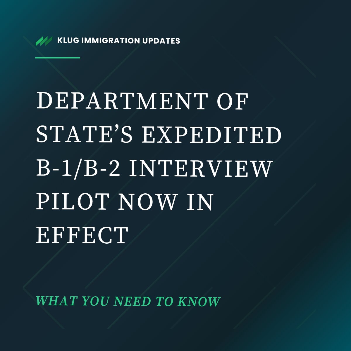 klugfirm's tweet photo. The Department of State has introduced a temporary $750 expedited appointment fee for certain B-1/B-2 visa applicants.
Speak to our experts: https://t.co/teMSnG3fRR
#BusinessImmigration #HRCompliance #GlobalMobility #ImmigrationLaw #WorkforcePlanning https://t.co/ZC5LSbyUFL