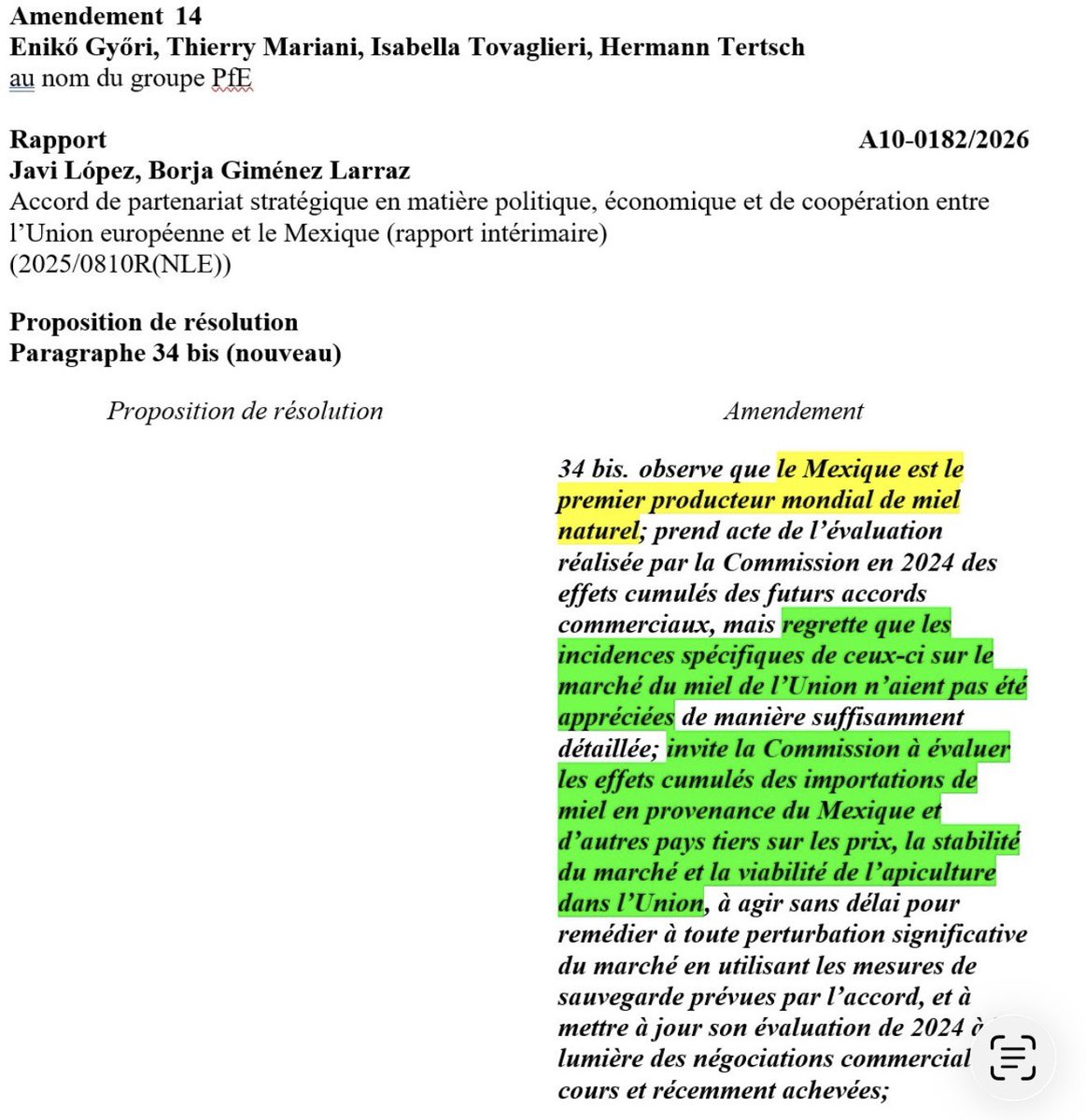 v_joron's tweet photo. Vote à Strasbourg 8 juillet:

Ursula von der Leyen concocte un partenariat avec le Mexique. 
Or le Mexique est le premier producteur mondial de miel naturel. 

Nous avons déposé un amendement pour protéger nos apiculteurs🐻, nos ruches🐝 et notre miel🍯. 
et ... Les verts votent contre !?