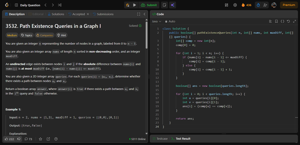 amanhaidry's tweet photo. ποΈDay-351 of #365DaysOfCode π―
β
@geeksforgeeks
#POTD: Count Pairs Divisible By K
β
@LeetCode
#DCC: Path Existence Queries in a Graph I
#365DaysOfDSA #geeksforgeeks #gfg #leetcode #365DaysOfcoding #Java #DataStructuresAndAlgorithms #DSA #ProblemSolving #CodingJourney https://t.co/tRbOnoonNy