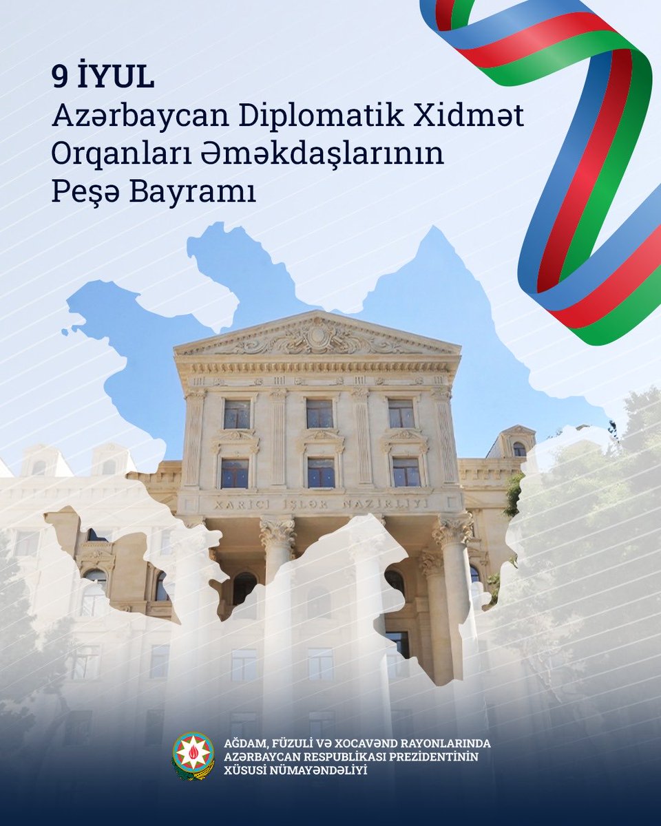 Emin_H_official's tweet photo. Azərbaycanın milli maraqlarını və mövqeyini beynəlxalq arenada layiqincə təmsil edən diplomatik xidmət əməkdaşlarını peşə bayramı münasibətilə təbrik edir, onlara məsul və şərəfli fəaliyyətlərində yeni nailiyyətlər diləyirik.

#Ağdam #Füzuli #Xocavənd #DiplomatikXidmətGünü https://t.co/uUovZ1pcnL
