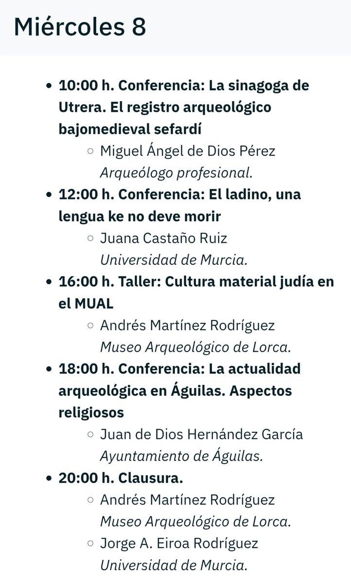 JuderialorcaUM's tweet photo. Clausura del X Curso de Arqueología Medieval de Sefarad 💬📚
El tercer día de curso se realizaron talleres y conferencias sobre la sinagoga de Utrera, el ladino, arqueología en Águilas y la cultura material del Museo Arqueológico de Lorca (MUAL).
¡Gracias a todos y todas! https://t.co/7wLW3QUpsr
