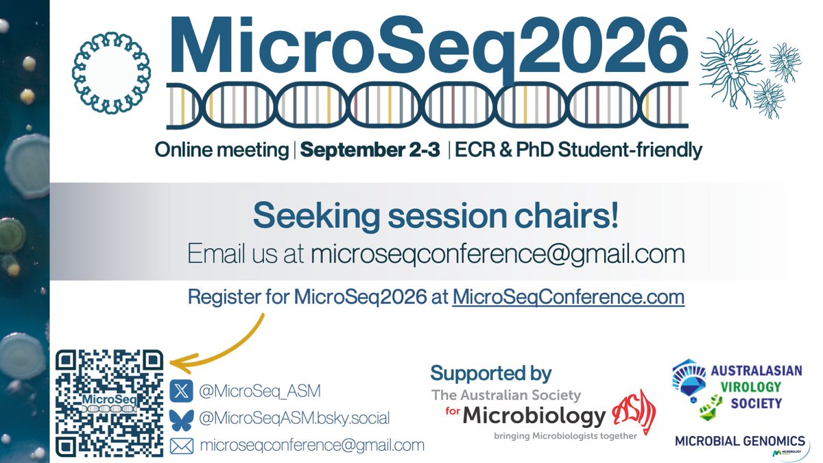 Microseq_ASM's tweet photo. Have you registered for #MicroSeq2026? Are you keen to get even MORE involved? 🤔
Great news! We're seeking chairpeople for each session! To submit an EOI, hit up our DMs or send us an email at MicroSeqConference@gmail.com
Register here👇
https://t.co/I67dCuSRMT https://t.co/x8IUHQHBwA