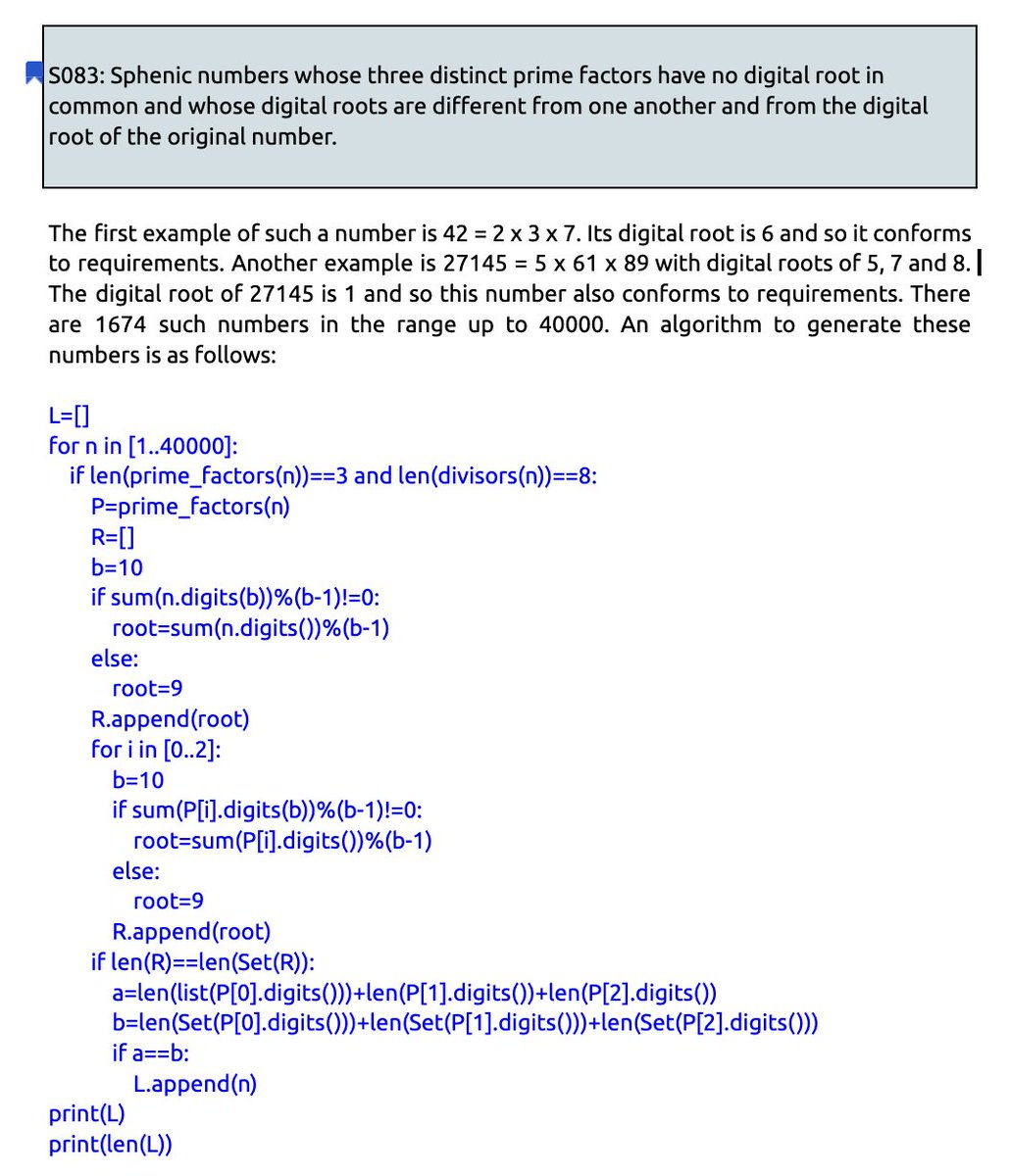 SeanReeves's tweet photo. 28221: 3 * 23 * 409

Sphenic numbers with factors whose digital roots (3, 5 and 4) differ from one another and from the digital root (6) of the number; Curzon, self, inconsummate and 69th 14-gonal number; zero of the Mertens function.

https://t.co/qX4LSyLBZU https://t.co/mtSUbEDyY6