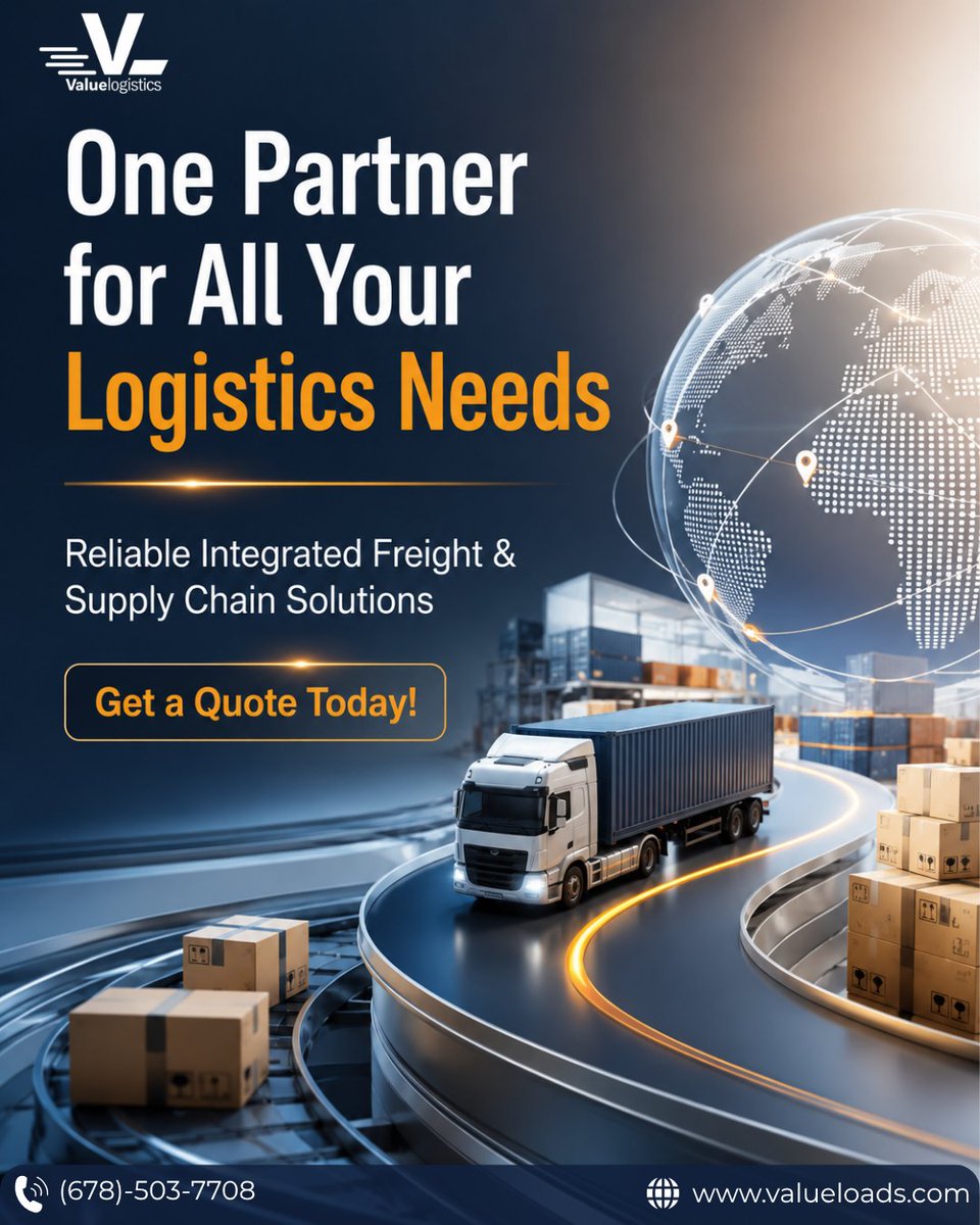LogisticsValue's tweet photo. Managing freight doesn't have to be complicated. Value Loads simplifies your supply chain with dependable logistics services, real-time coordination, and a team dedicated to getting every shipment where it needs to be.
#ValueLoads #SmartLogistics #FreightSolutions https://t.co/oonHnojbP8