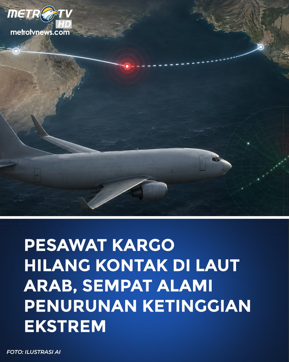 Metro_TV's tweet photo. Sebuah pesawat kargo jenis Boeing 737 milik maskapai swasta Pakistan, K2 Airways, dilaporkan hilang kontak dengan menara pengontrol lalu lintas udara pada Selasa (7/7) malam. Sebelum pemancar sinyalnya hilang dari pantauan radar, pesawat yang mengangkut lima orang awak tersebut sempat melaporkan adanya gangguan masalah teknis.

Insiden ini terjadi saat pesawat sedang dalam rute penerbangan internasional dari Sharjah, Uni Emirat Arab (UEA), menuju kota tujuan Karachi, Pakistan. Pesawat tersebut kehilangan komunikasi ketika terbang di atas kawasan udara Laut Arab, tepatnya di dekat wilayah pantai Ormara, Provinsi Balochistan, Pakistan.

Data awal dari platform pelacakan penerbangan global, Flightradar24, memperlihatkan pergerakan yang tidak wajar. Laporan awal menunjukkan adanya pola penurunan ketinggian ekstrem sebanyak dua kali secara tiba-tiba.

Titik data penerbangan terakhir mencatat posisi pesawat berada di ketinggian 1.100 kaki atau sekitar 335 meter di atas permukaan laut. Pada detik-detik akhir tersebut, laju penurunan vertikal pesawat tercatat menembus minus 22.400 kaki per menit.

Menanggapi kejanggalan data penerbangan ini, konsultan keselamatan penerbangan Anthony Brickhouse menyatakan bahwa masih terlalu dini untuk menarik kesimpulan mutlak mengenai penyebab pastinya tanpa adanya informasi dan investigasi lebih mendalam.

#K2Airways #KecelakaanPesawat #LautArab #Flightradar24