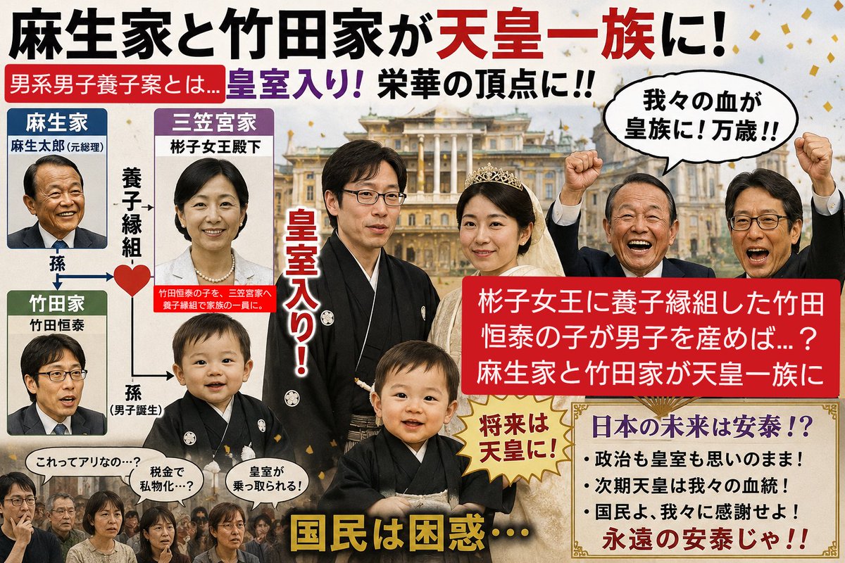 0qDDZAR7gW05yxi's tweet photo. #皇室典範改正 画像修正案です😎
1/4枚目（全5部）
ネトウヨが発狂するから拡散禁止❗️
6枚目に足蹴りされ裏切られるネトウヨをオマケ付き https://t.co/1ymsimQeyj