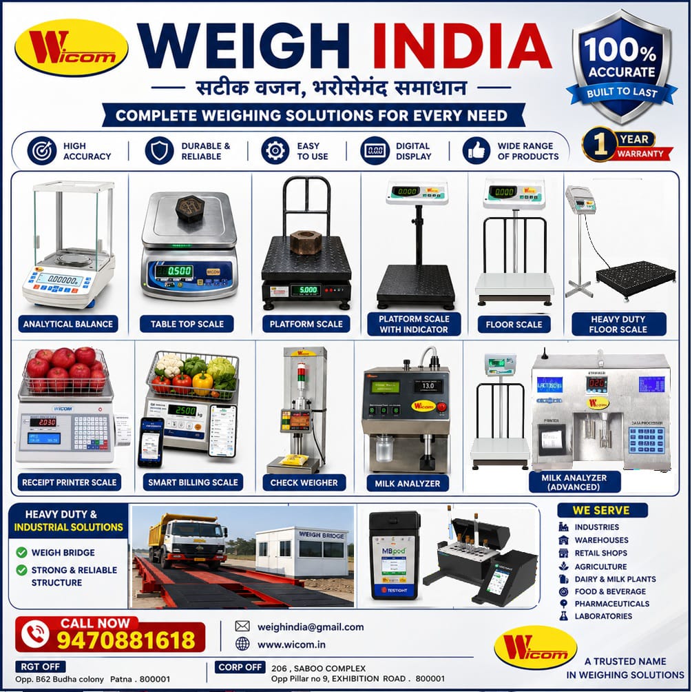 WICOM14's tweet photo. Welcome to #WICOM 👏
 Weighing Scales from 100g to 200tons, Dairy Management Software, Lab Equipment &amp; Plant Machinery..   call &amp; WP - +919470881618 - #Patna https://t.co/SHX0zWRIa4
