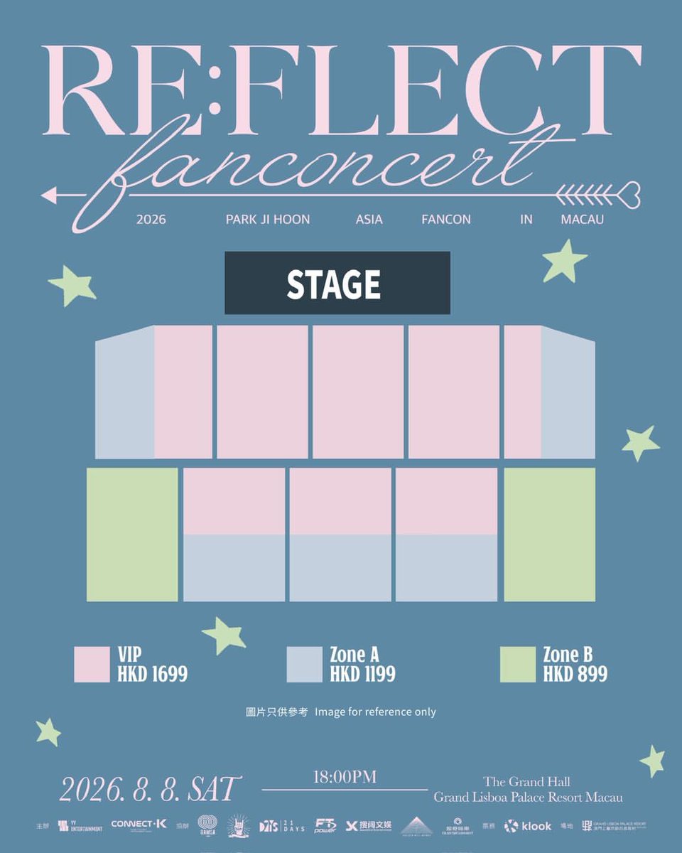 dnkse's tweet photo. 📍🇲🇴 마카오 티켓팅 공지 떴다요〰️#PARKJIHOON #박지훈

PARK JI HOON ASIA FANCON "RE:FLECT“ IN MACAU

메이 여러분 오래 기다리셨습니다! 박지훈은 8월 8일 다시 마카오를 찾아 팬콘서트를 개최합니다🇲🇴

[공연 상세설명]
공연일:2026년 8월 8일(토)
공연시간: 저녁 6시
공연장소:마카오 그랜드 리스보아 팰리스
티켓 가격: VIP HKD$1699 / Zone A HKD$1199 / Zone BHKD$899

[팬서비스]
VIP 팬서비스 - 1:1 사진(추첨), 1:20 사진(추첨), 사인 폴라로이드(추첨), 사인 포스터(추첨), 사운드 체크(ALL), 하이바이(ALL), 한정 포카(ALL)
Zone A 팬서비스 - 1:20 단체사진(추첨), 싸인포스터(추첨), 사운드체크(추첨), 하이바이(ALL), 리미티드카(ALL)
Zone B 팬서비스 - Hi-Bye (ALL) 및 리미티드 포카(ALL)

[공매도]
공모일자 : 2026년 7월 17일(금) 낮 12시
공개 플랫폼:Klook

https://t.co/Rpgw5JP6Oj