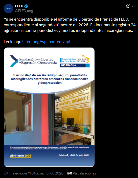 laredcincoradio's tweet photo. #Internacional 🇳🇮🇨🇷 || ¡Alerta en el exilio! La FLED denunció que el gobierno de Nicaragua vigila y amenaza a periodistas de ese país exiliados en Costa Rica. El reporte documenta seguimientos y riesgos graves que han obligado a los comunicadores a cambiar de casa o huir. 🚨📉 https://t.co/NHS8Rp8M1P
