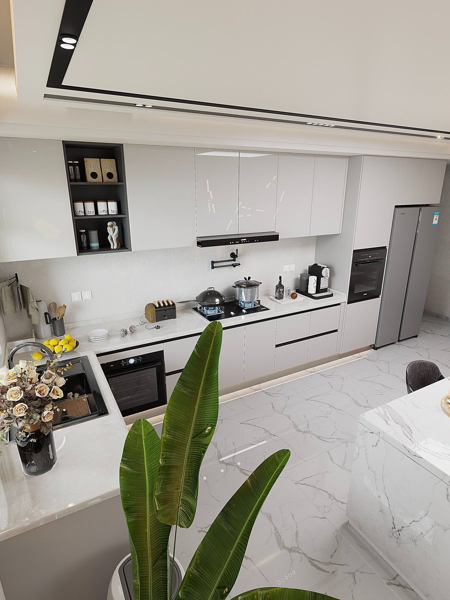 austine_nsoha07's tweet photo. Luxury is found in the details.

This contemporary kitchen blends clean lines, seamless cabinetry, layered lighting, and a striking waterfall island to create a space that is both elegant and functional.

Color Scheme: Monochromatic White, Black &amp; Walnut Wood Accents.
#Interior https://t.co/UxUkedKoOE