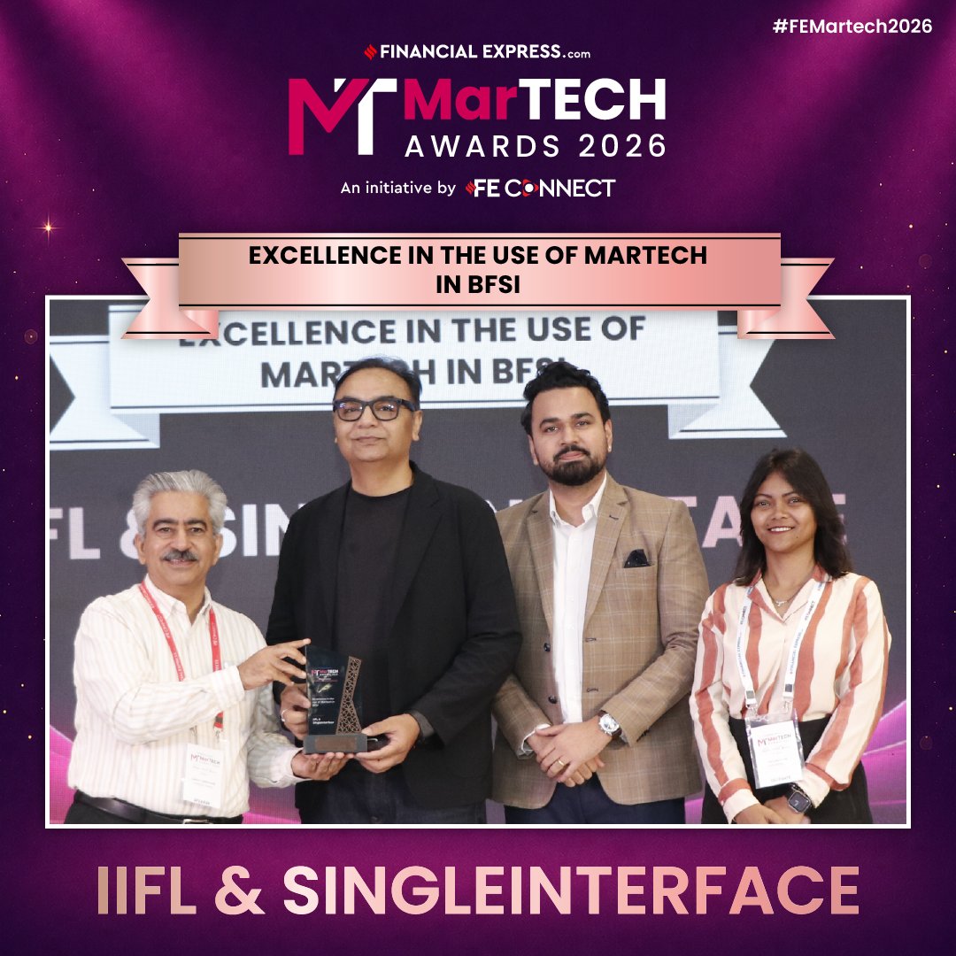 FEBrandWagon's tweet photo. 🏆Winner Announcement | #FEMartech2026
Congratulations to @IIFL_Finance  &amp; @Singleinterface  for winning the Bronze Award in the Excellence in the use of MarTech in BFSI category at the FE MarTech Awards 2026. https://t.co/MteX1wBRlr
