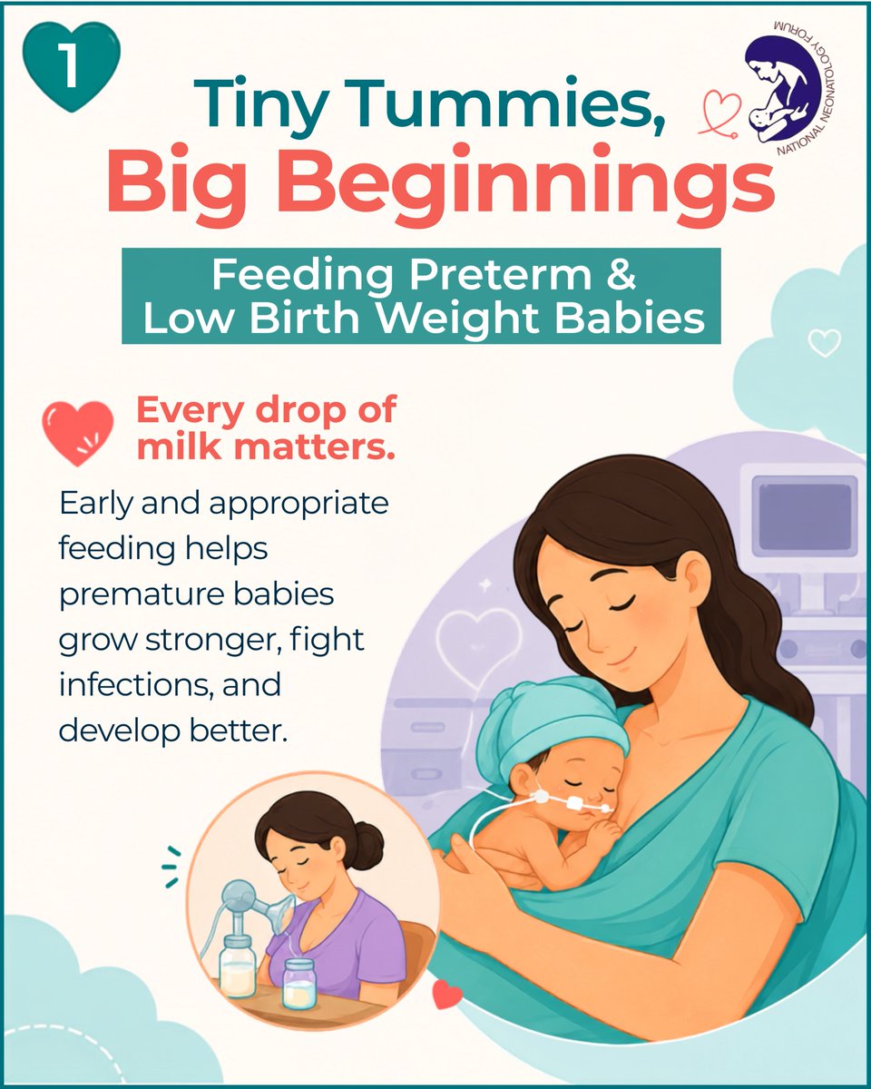 Nnfindia1's tweet photo. Tiny Tummies. Big Beginnings. 💙👶
Every premature baby deserves the best possible start in life.
Here's what you need to know:
🍼 Why mother's own milk is the first choice
💙 How tiny early feeds make a big difference
🤱 The benefits of Kangaroo Mother Care
#NNFIndia #NNFIndia1 https://t.co/zAJApENTeL