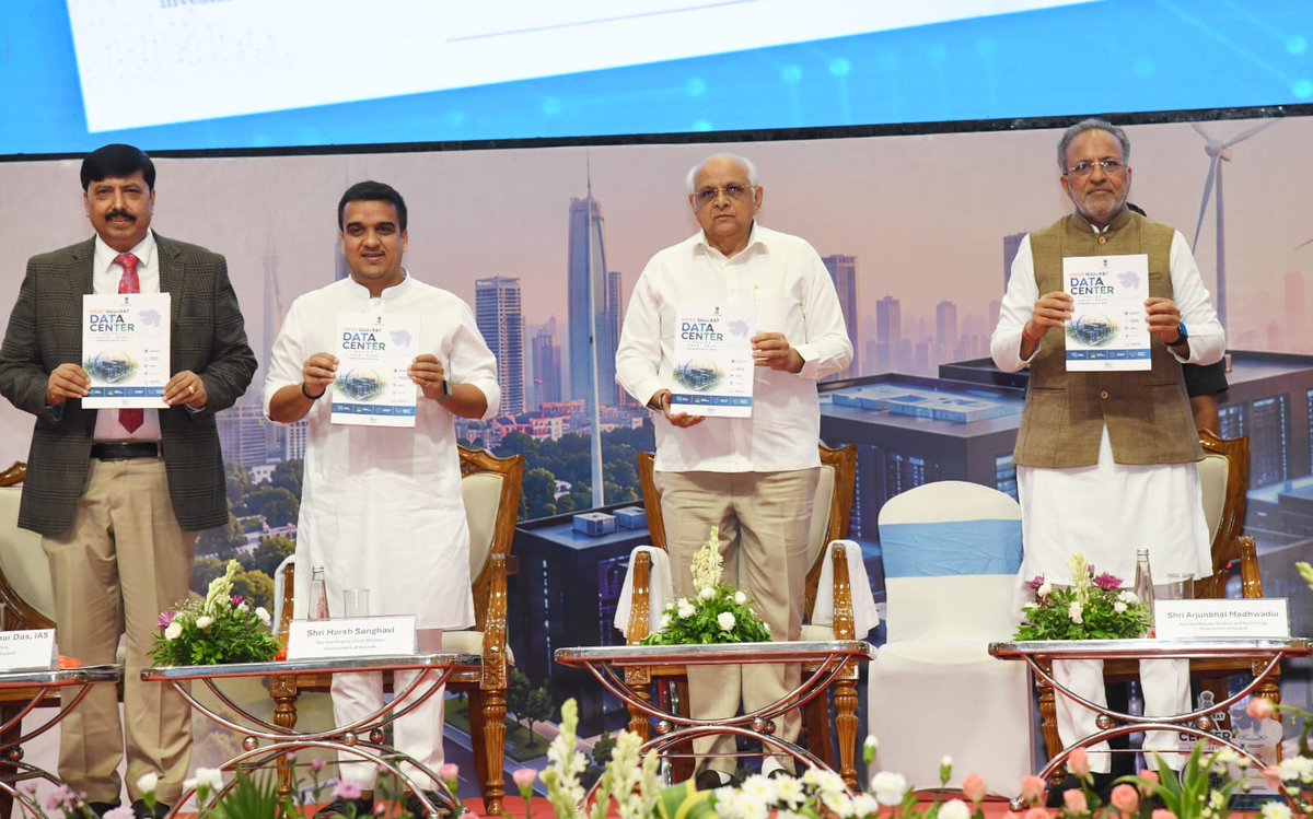 arjunmodhwadia's tweet photo. Gujarat is poised to become the world's next hyperscale AI destination.

Inspired by visionary leadership of Hon’ble PM Shri @narendramodi ji and transformative vision of Digital India, "Viksit Gujarat Data Center Policy 2026–2029" was launched today at Mahatma Mandir, Gandhinagar, under leadership of Hon’ble CM Shri @Bhupendrapbjp  Ji and Hon'ble Deputy CM Shri @sanghaviharsh ji

With its unique strengths, including high-speed connectivity, a highly skilled talent pool, robust industrial infrastructure and national leadership in renewable energy, Gujarat is ideally positioned to emerge as the preferred destination for next-generation Hyperscale Green AI Data Centers.

This landmark policy will unlock new opportunities for investment, employment generation, technological innovation and a self-reliant digital economy. It will further accelerate Gujarat’s journey towards becoming a globally competitive hub for Cloud Computing, Artificial Intelligence (AI), and world-class Digital Infrastructure.

We extend a warm invitation to leading global technology companies, investors and innovators to invest in Gujarat and become partners in this transformative journey towards realizing the vision of a $3.5 trillion economy by 2047.

#ViksitGujarat #DataCenterPolicy #DigitalGujarat