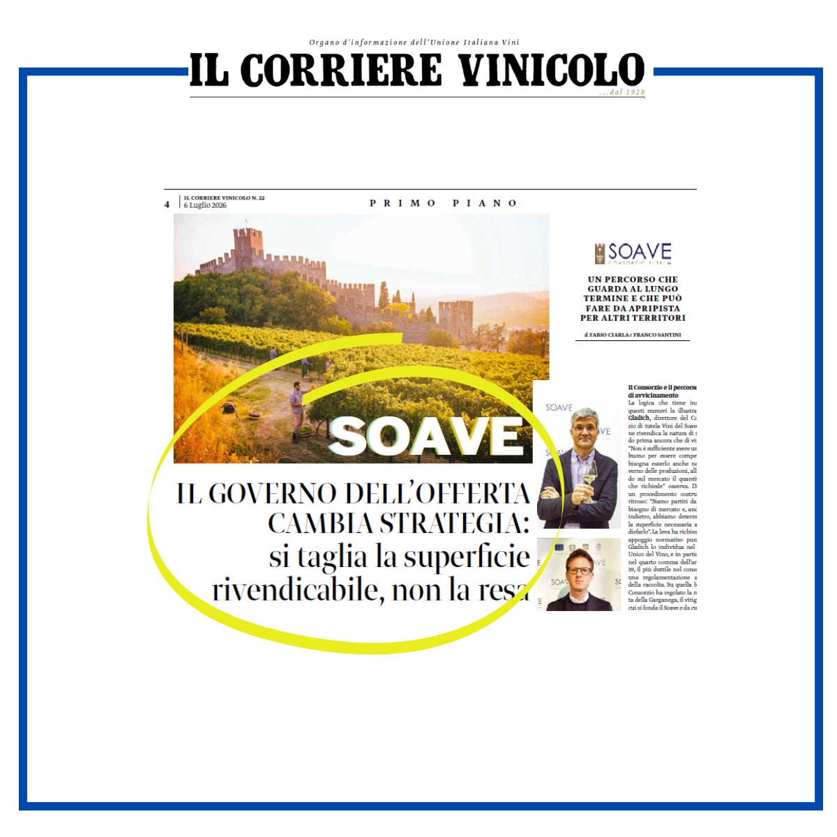 IlVinicolo's tweet photo. Il #Soave cambia strategia: per il triennio 2026-2028 il Consorzio riduce del 50% la superficie rivendicabile a #Doc in pianura, senza tagliare la resa. Una scelta strutturale per governare l’offerta. Su Il #corrierevinicolo 22/2026  #vino https://t.co/YMhz85AHi6 https://t.co/9CPy2pOvng