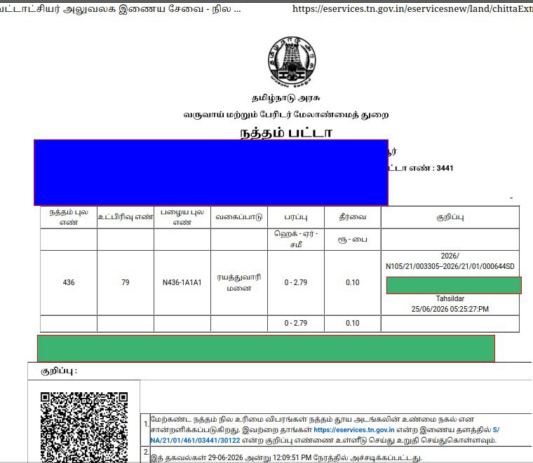 IndSivakumar's tweet photo. Patta , I received last month, applied in May 2026. ZERO BRIBE paid Thanks @CMOTamilnadu @TVKVijayHQ @TVKPartyHQ https://t.co/OSxLOaXdAp