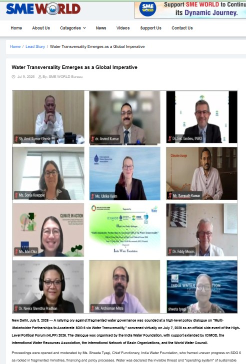 IndiaWaterFoun1's tweet photo. We are pleased to share that our High-Level Policy Dialogue on "Multi-Stakeholder Partnerships to Accelerate SDG6 via Water Transversality" organised as an official sideevent of the HLPF on 7th July has been covered by #SMEWorld.....To know more click here https://t.co/5v1UyJ6niZ https://t.co/5LLcA8xMKI