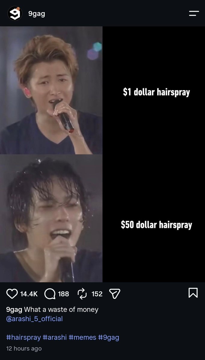 transitions0101's tweet photo. Bold of 9GAG to tag Arashi's official account 😭 https://t.co/p8hRl59OfH