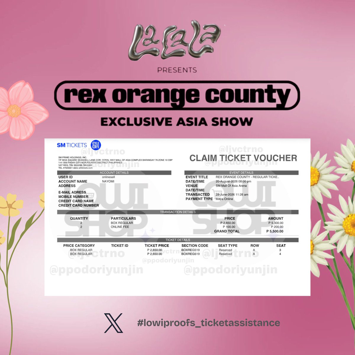 ppodoriyunjin's tweet photo. This is the Proof of transaction 📩

 Thank you for trusting my ticketing assistance for the 𝐑𝐄𝐗 𝐎𝐑𝐀𝐍𝐆𝐄 𝐂𝐎𝐔𝐍𝐓𝐘 : EXCLUSIVE ASIA SHOW in MANILA. Looking forward to serving you again soon 🫶🏻🧡 🍊 

#lowiproofs_ticketassistance 
#RexOrangeCounty #LaLaLa2026 https://t.co/0nPM1iWlnD