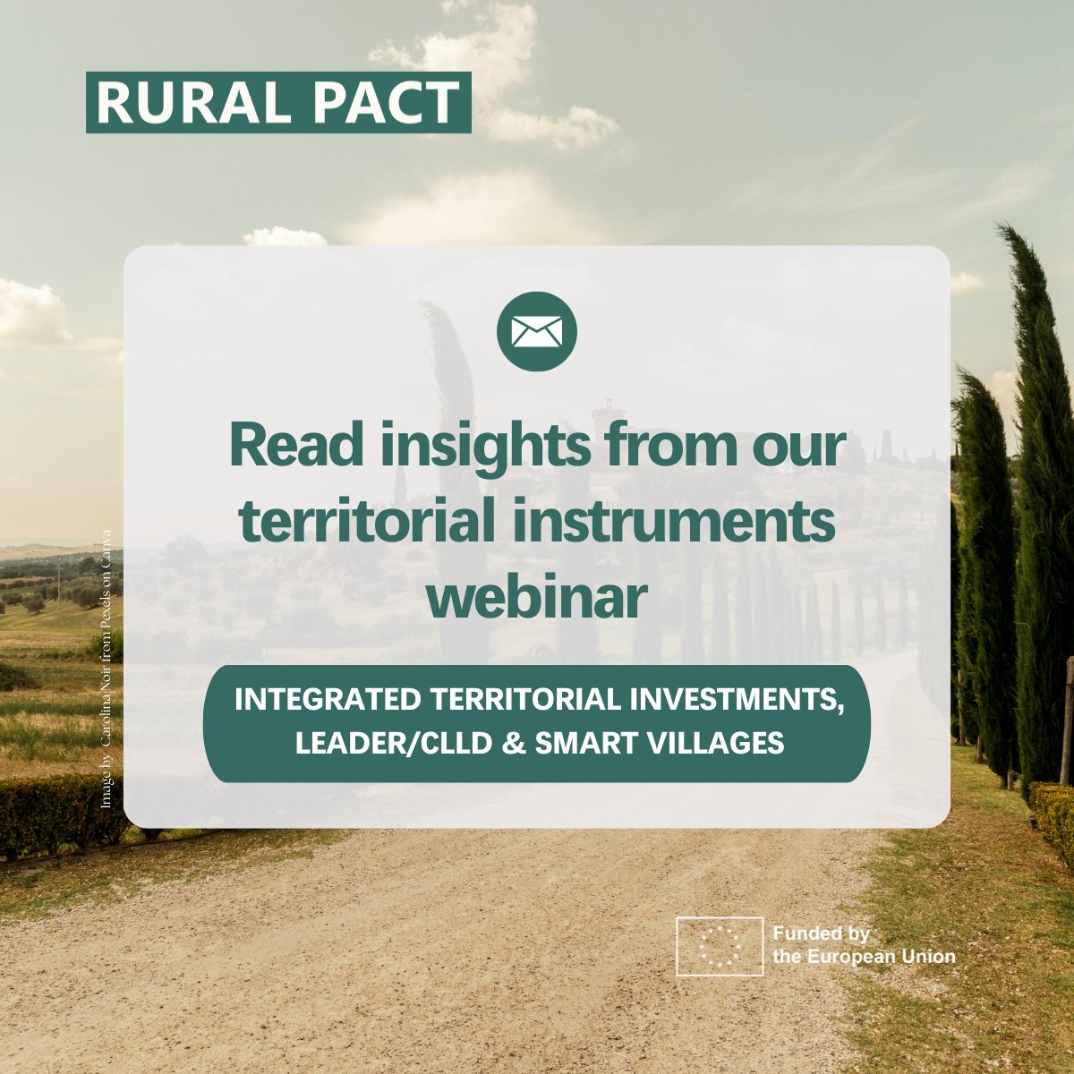EURuralPact's tweet photo. Integrated and place-based approaches are key to addressing complex territorial challenges and opportunities.
Explore the main messages from the #RuralPact Good Practice Webinar on #LeaderCLLD, #SmartVillages & Integrated Territorial Investments: https://t.co/DVZM3egFI8
#RuralVisionEU