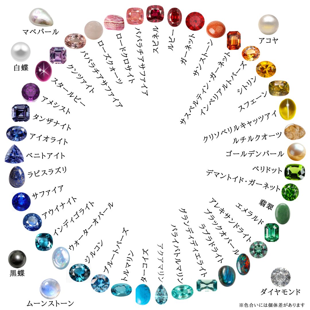 kc_jewelry_jp's tweet photo. 【宝石色相環💎】
京セラジュエリーが取り扱う宝石たちの一部を、色相環を参考に並べてみました。
こうして見ると、本当に様々な色の宝石がありますよね。
きっと皆さまの好みに合う宝石との出会いがあるはず。

明日はこれらの宝石の豆知識などを記載した【宝石図鑑】を投稿予定。ぜひお楽しみに。 https://t.co/pwyhRsczdn