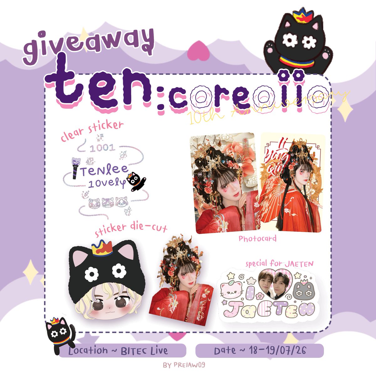 preiaw09's tweet photo. 𐙚 pls kindly rt ~
~ Giveaway #10YearsWithTEN 🐈‍⬛🌟

💜✨️for 10vely
✿ Clear Sticker 
✿ Sticker 
✿ Photocard

🍑😼 for #JAETEN 
❥ Sticker

📍Bitec Live
📅 18-19/07/26

୨ৎ for exchange pls DM
#TENCORE0110iscalling #TENCORE0110Concert https://t.co/dO0E7hRXYG