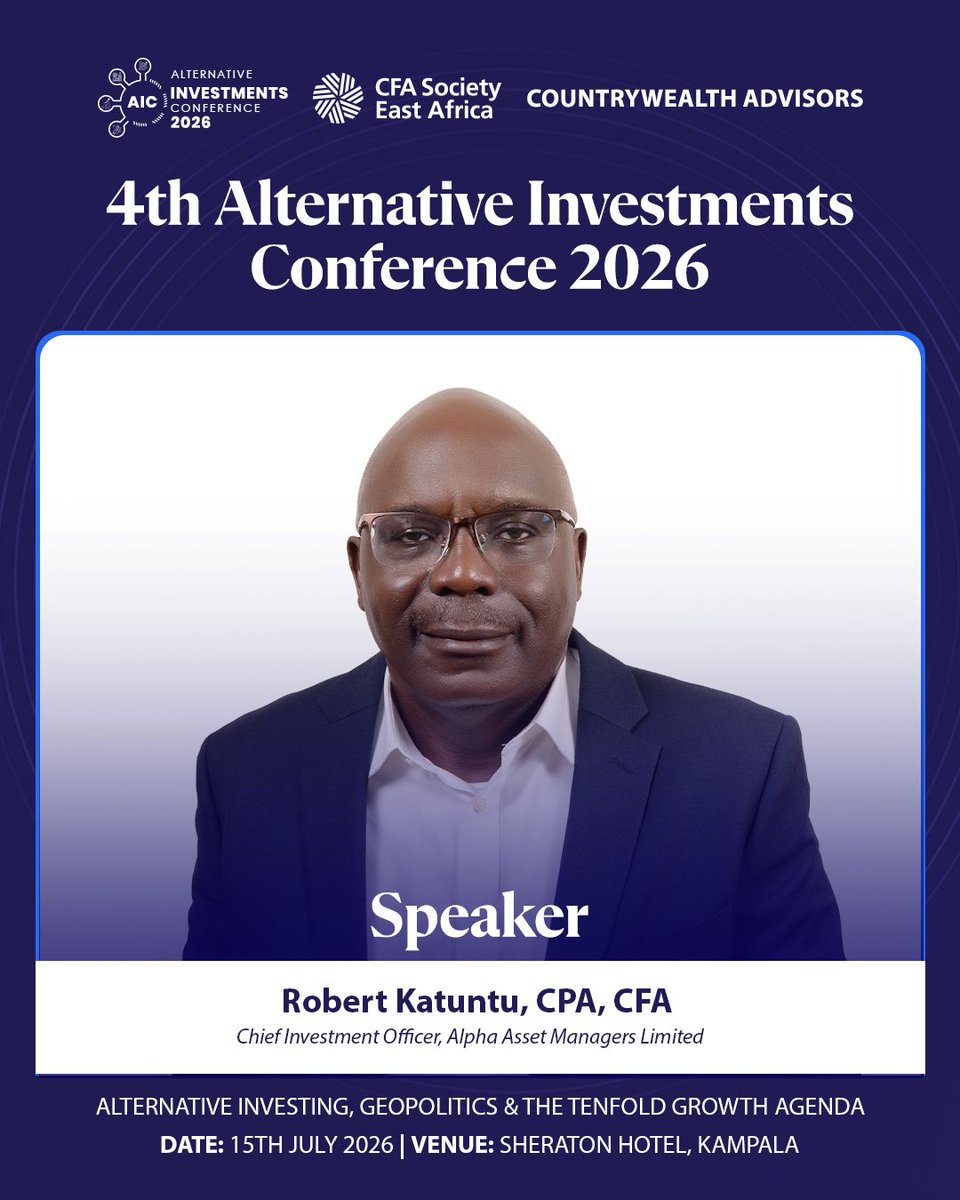 AlphaAssetsEA's tweet photo. Our CIO, Robert Katuntu, will be speaking at the Alternative Investments Conference 2026 🚀, joining the panel on "Alternative Investing, Geopolitics &amp; the Tenfold Growth Agenda." He'll share insights on how global shifts are shaping investment opportunities. https://t.co/MhawdEWu12