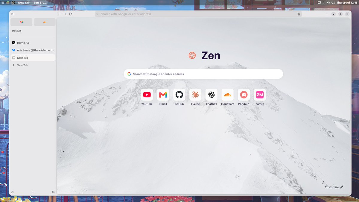 thearialume's tweet photo. Been using Firefox with vertical tabs for a while. Decided to try Zen browser couple of days ago. I'm in love. https://t.co/pZ3eAxfder