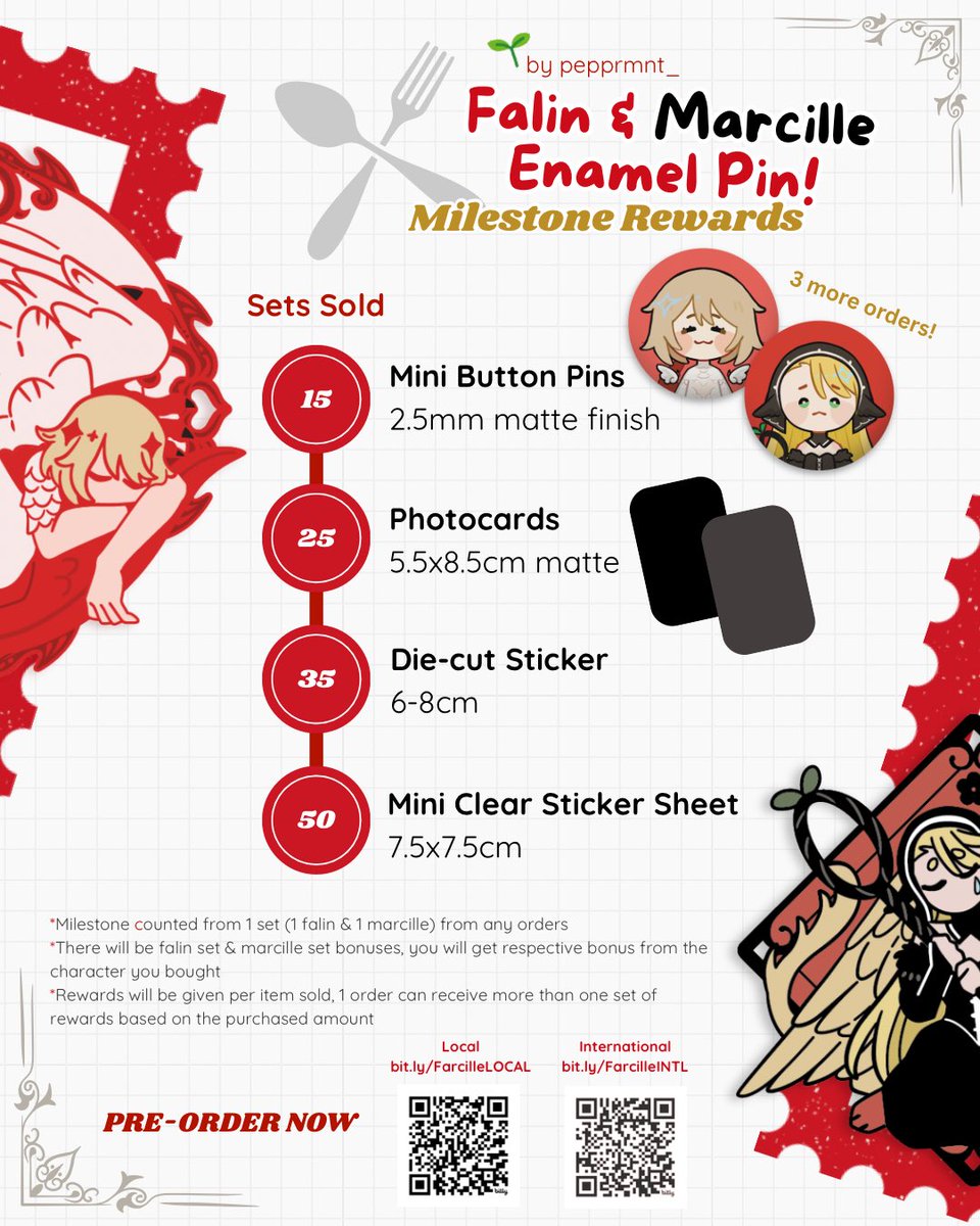 pepprmnt_'s tweet photo. Okay I might’ve overestimated myself so!! I’m cutting down the milestone amount!

Only 3 more orders to mini button pins milestone~ Pre-order should be closed today but I might extend it until tomorrow!! Thank you to everyone who have preordered so far~❤️ https://t.co/iz3LxLZg8F